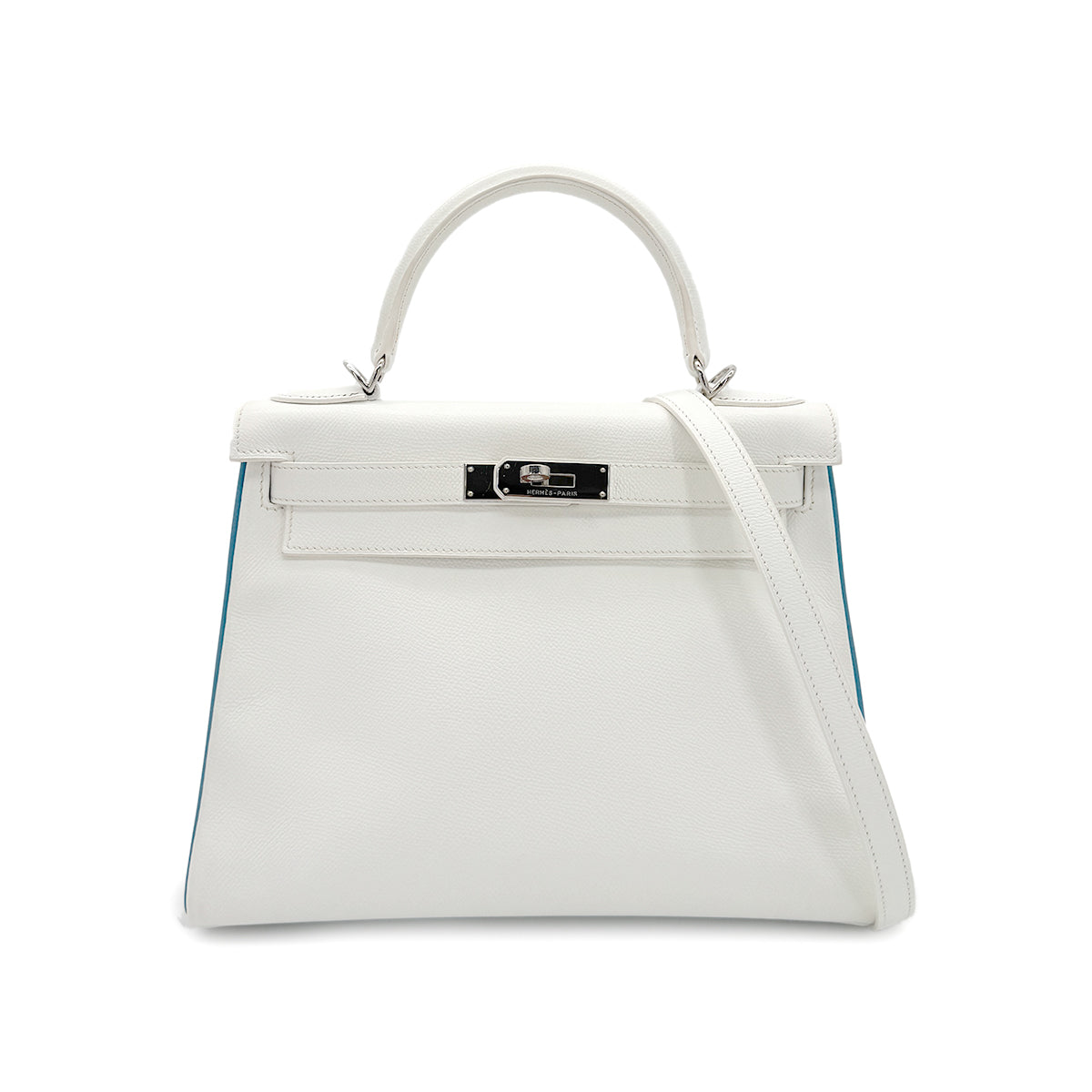 HERMES KELLY 28 RETOURNE WHITE BLEU JEAN VEAU EPSOM HAND SHOULDER BAG □I SHW 90295747
