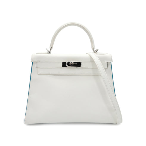 HERMES KELLY 28 RETOURNE WHITE BLEU JEAN VEAU EPSOM HAND SHOULDER BAG □I SHW 90295747 - PURPOSE