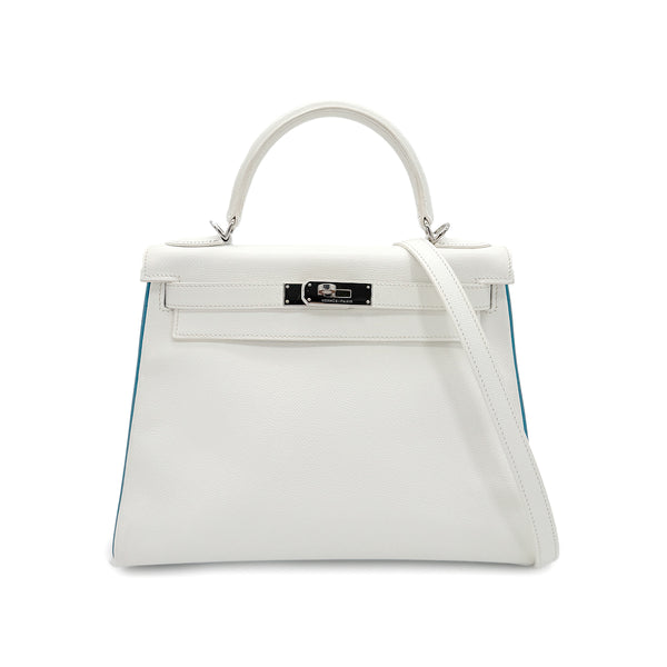 HERMES KELLY 28 RETOURNE WHITE BLEU JEAN VEAU EPSOM HAND SHOULDER BAG □I SHW 90295747 - PURPOSE