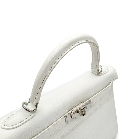 HERMES KELLY 28 RETOURNE WHITE BLEU JEAN VEAU EPSOM HAND SHOULDER BAG □I SHW 90295747 - PURPOSE