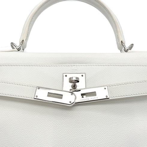 HERMES KELLY 28 RETOURNE WHITE BLEU JEAN VEAU EPSOM HAND SHOULDER BAG □I SHW 90295747 - PURPOSE