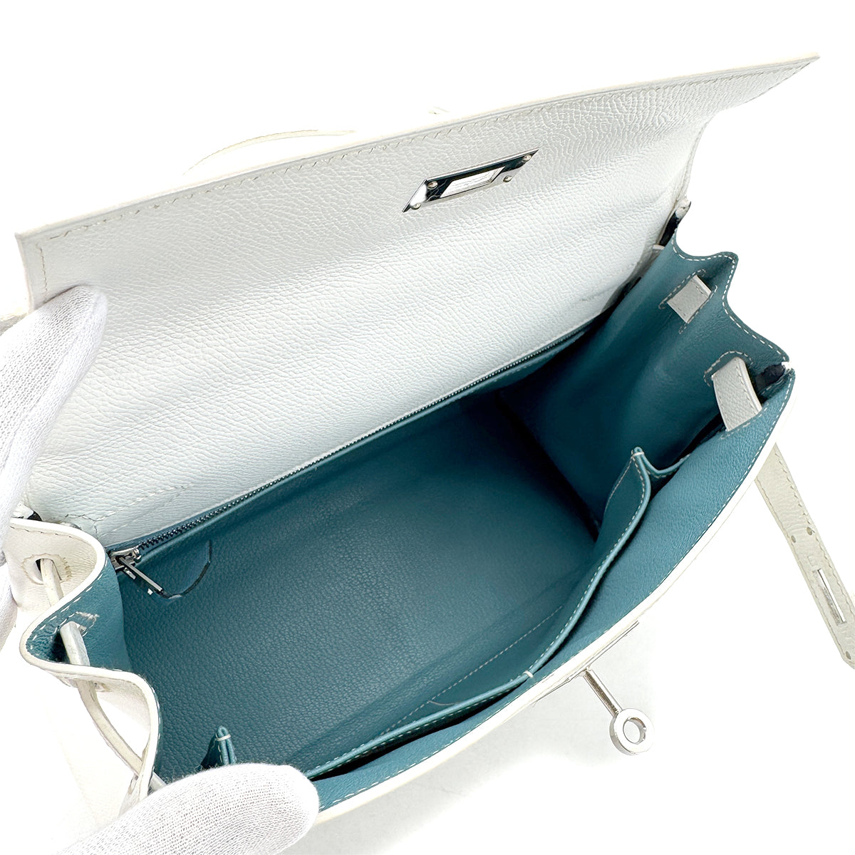 HERMES KELLY 28 RETOURNE WHITE BLEU JEAN VEAU EPSOM HAND SHOULDER BAG □I SHW 90295747