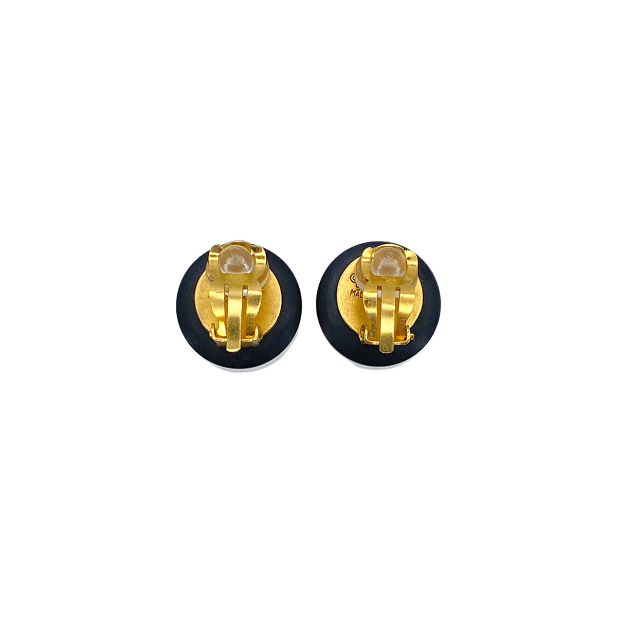 CHANEL VINTAGE EARRINGS COCOMARK ROUND BLACK WHITE GOLD ACCESSORY 96P 90295748