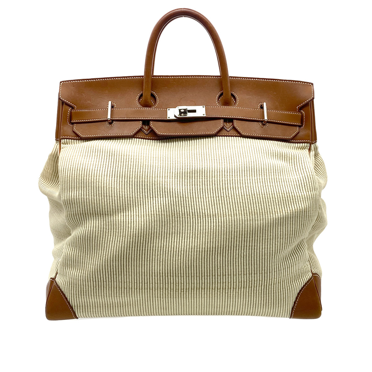 HERMES HAUT A COURROIES 45 FAUVE VEAU BARENIA CRINOLINE HAND BAG □B 90295749