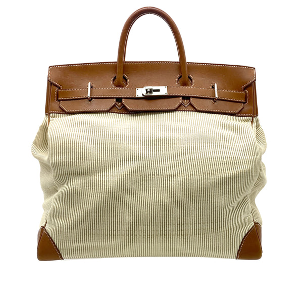 HERMES HAUT A COURROIES 45 FAUVE VEAU BARENIA CRINOLINE HAND BAG □B 90295749 - PURPOSE