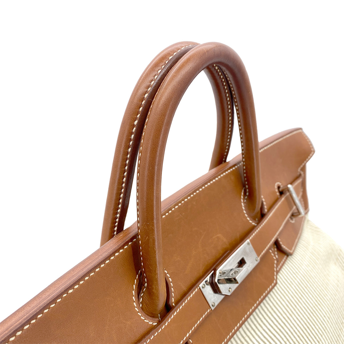 HERMES HAUT A COURROIES 45 FAUVE VEAU BARENIA CRINOLINE HAND BAG □B 90295749