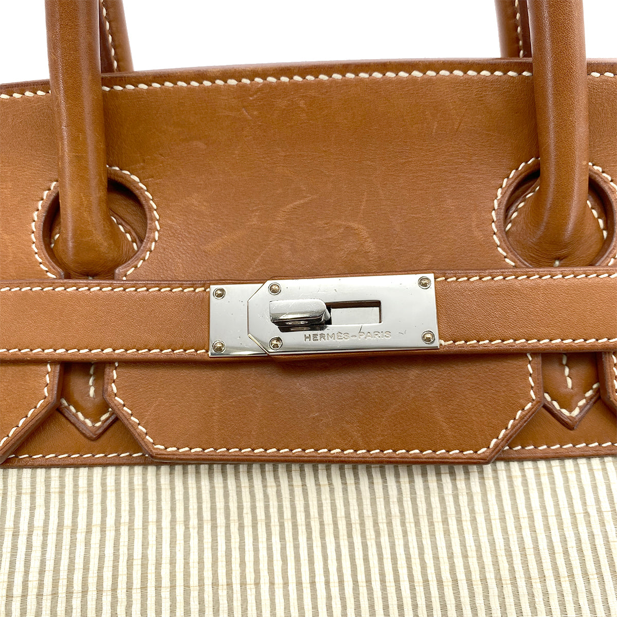HERMES HAUT A COURROIES 45 FAUVE VEAU BARENIA CRINOLINE HAND BAG □B 90295749