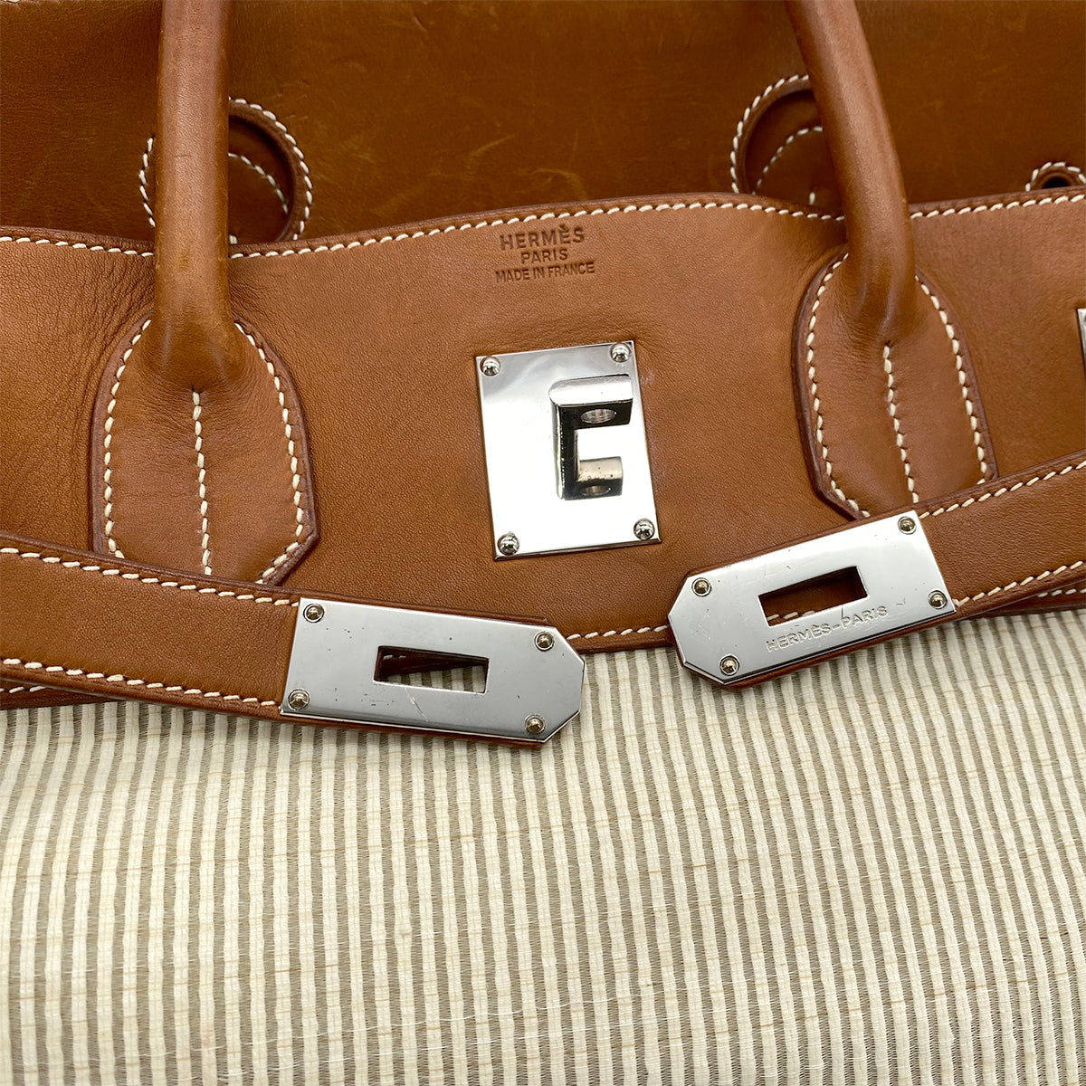 HERMES HAUT A COURROIES 45 FAUVE VEAU BARENIA CRINOLINE HAND BAG □B 90295749