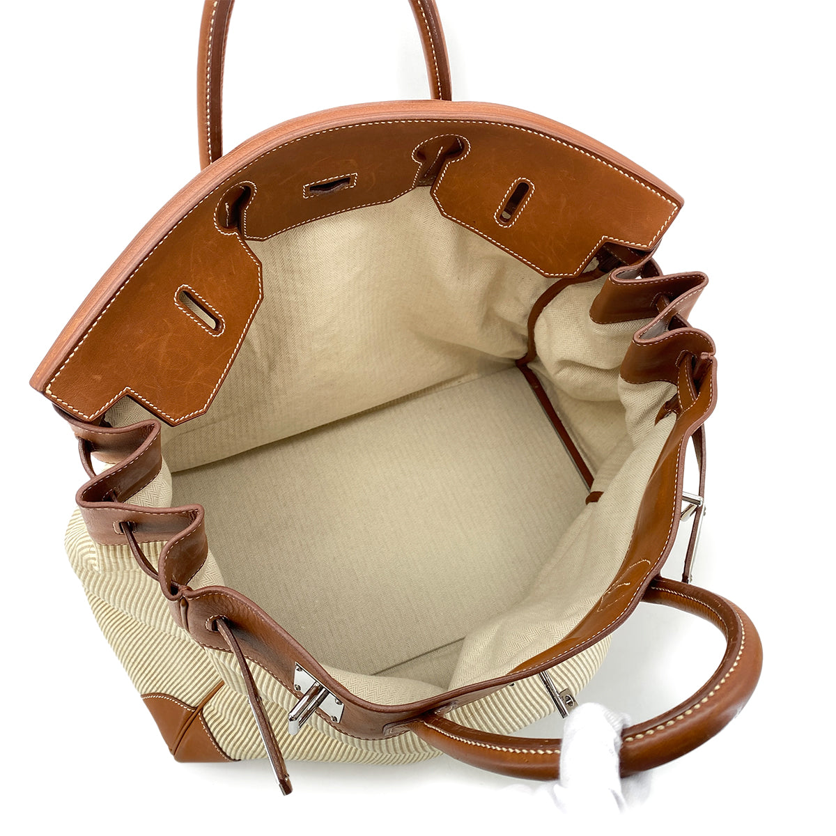 HERMES HAUT A COURROIES 45 FAUVE VEAU BARENIA CRINOLINE HAND BAG □B 90295749