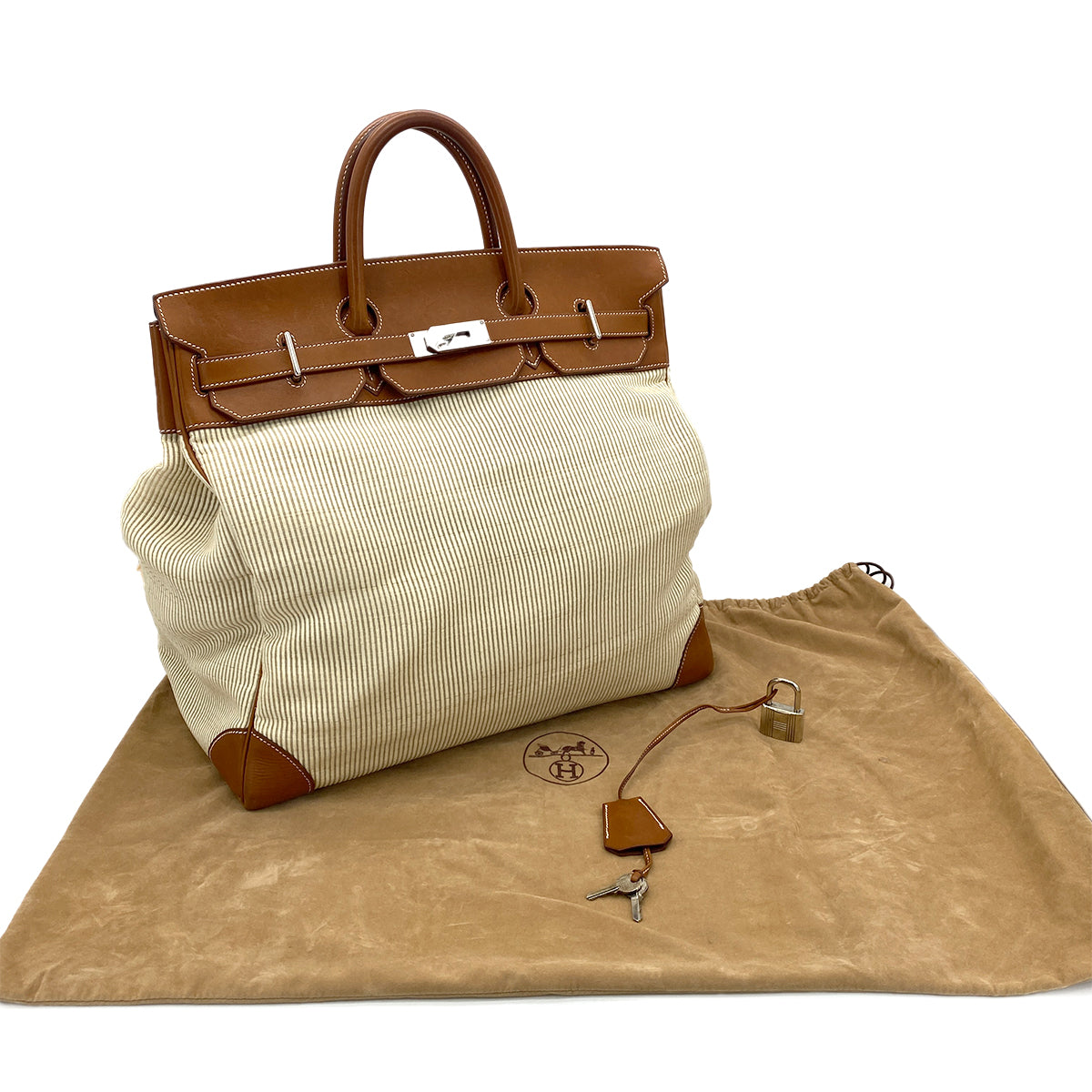 HERMES HAUT A COURROIES 45 FAUVE VEAU BARENIA CRINOLINE HAND BAG □B 90295749