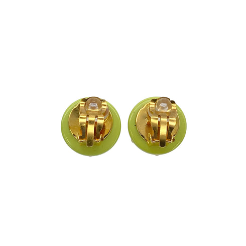 CHANEL VINTAGE EARRINGS COCOMARK ROUND LIGHT GREEN GOLD ACCESSORY 96C 90295750