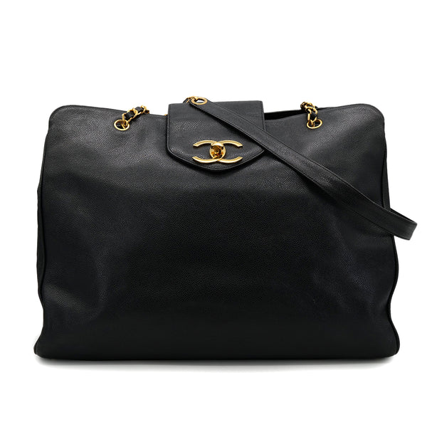 CHANEL VINTAGE SUPER MODEL BIG COCO CHAIN TOTE BAG BLACK CAVIAR SKIN 90295754 - PURPOSE