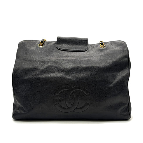 CHANEL VINTAGE SUPER MODEL BIG COCO CHAIN TOTE BAG BLACK CAVIAR SKIN 90295754 - PURPOSE