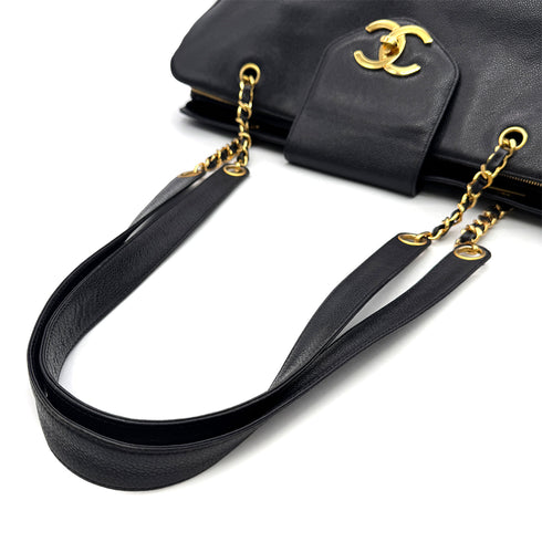 CHANEL VINTAGE SUPER MODEL BIG COCO CHAIN TOTE BAG BLACK CAVIAR SKIN 90295754 - PURPOSE