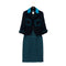 CHANEL JACKET SKIRT SET LOGO BUTTON BLUE BLACK WOOL 38 07A RTW 90295763