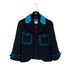 CHANEL JACKET SKIRT SET LOGO BUTTON BLUE BLACK WOOL 38 07A RTW 90295763