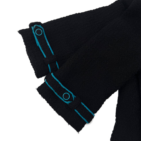 CHANEL JACKET SKIRT SET LOGO BUTTON BLUE BLACK WOOL 38 07A RTW 90295763