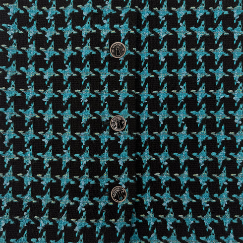 CHANEL JACKET SKIRT SET LOGO BUTTON BLUE BLACK WOOL 38 07A RTW 90295763