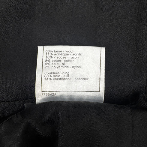 CHANEL JACKET SKIRT SET LOGO BUTTON BLUE BLACK WOOL 38 07A RTW 90295763