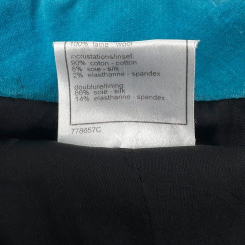 CHANEL JACKET SKIRT SET LOGO BUTTON BLUE BLACK WOOL 38 07A RTW 90295763