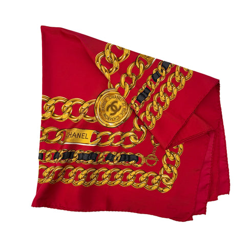 CHANEL VINTAGE SCARF COCOMARK CHAIN PATERN LIGHT RED YELLOW SILK 90295816 - PURPOSE