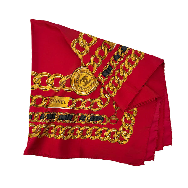 CHANEL VINTAGE SCARF COCOMARK CHAIN PATERN LIGHT RED YELLOW SILK 90295816 - PURPOSE