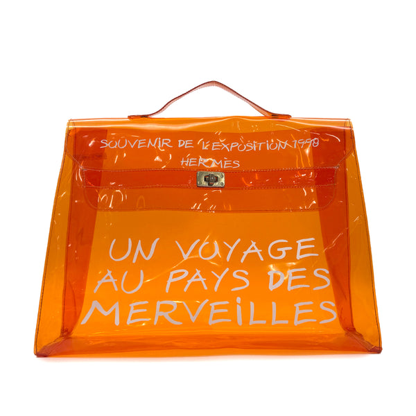 HERMES VINYL KELLY SOUVENIRDEL' EXPOSITION 1998 ORANGE VINYL HAND BAG 90295822 - PURPOSE