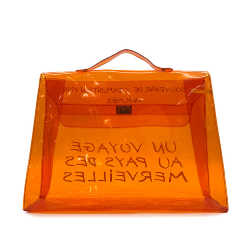 HERMES VINYL KELLY SOUVENIRDEL' EXPOSITION 1998 ORANGE VINYL HAND BAG 90295822 - PURPOSE