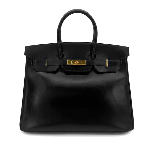 HERMES BIRKIN 35 BLACK BOXCALF HAND BAG □F GHW 90295831 - PURPOSE