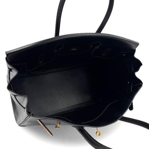 HERMES BIRKIN 35 BLACK BOXCALF HAND BAG □F GHW 90295831 - PURPOSE