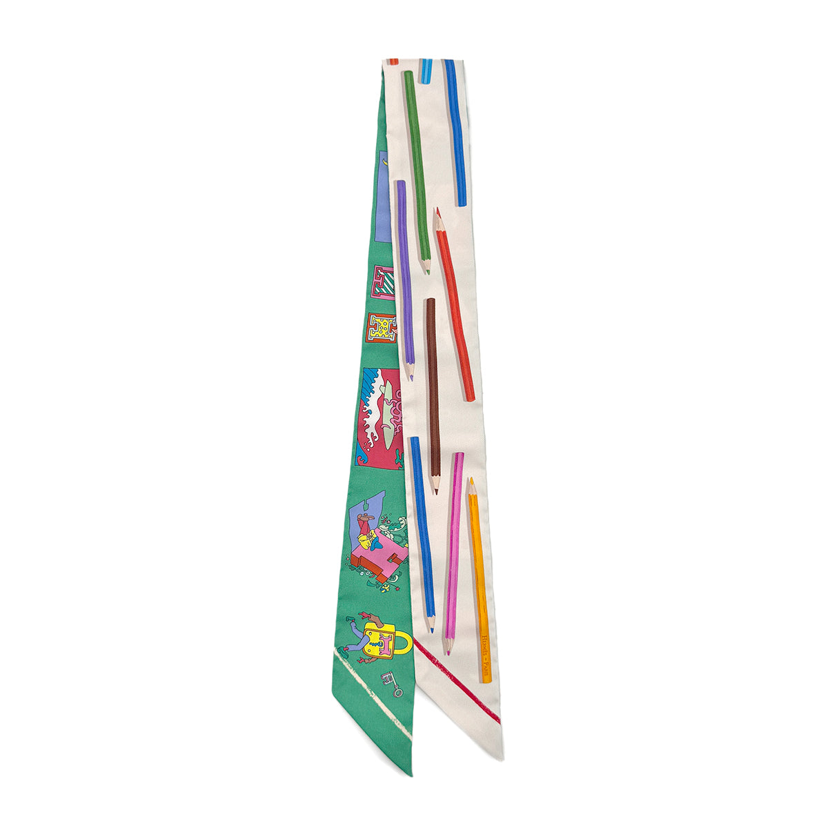 HERMES TWILLY A VOS CRAYONS ET CARRE LIBRE SCARF GREEN SILK 90295844