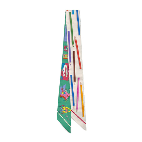 HERMES TWILLY A VOS CRAYONS ET CARRE LIBRE SCARF GREEN SILK 90295844 - PURPOSE