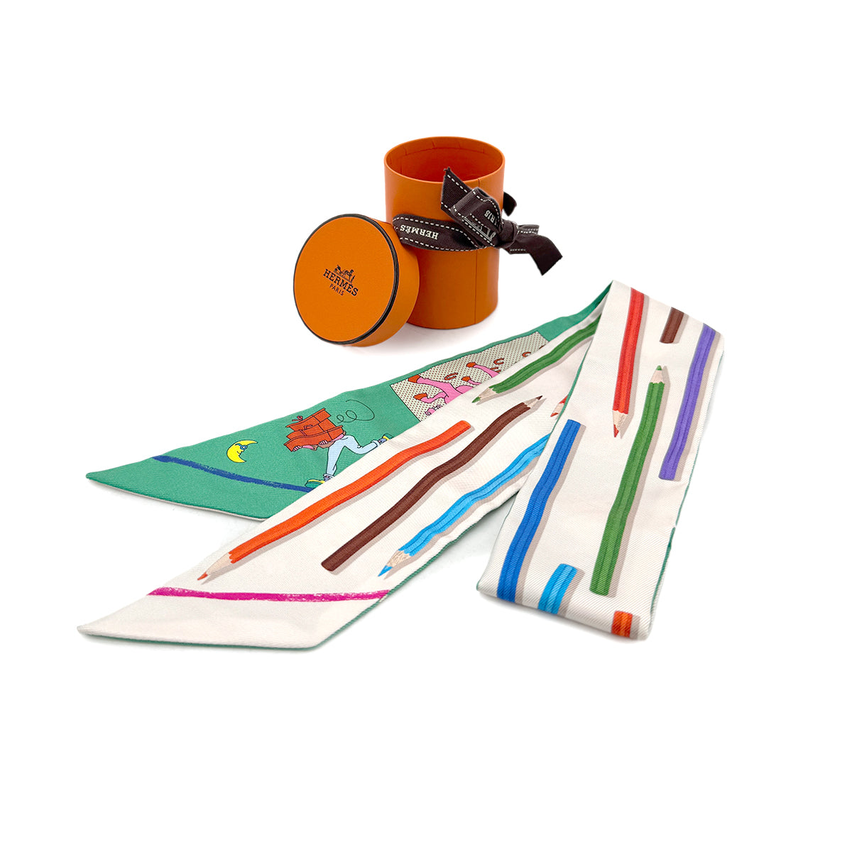 HERMES TWILLY A VOS CRAYONS ET CARRE LIBRE SCARF GREEN SILK 90295844