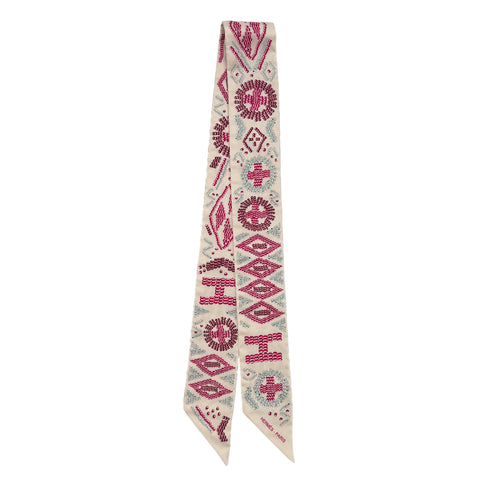 HERMES TWILLY KELLY EN PERLES SCARF IVORY PINK SILK 90295854 - PURPOSE