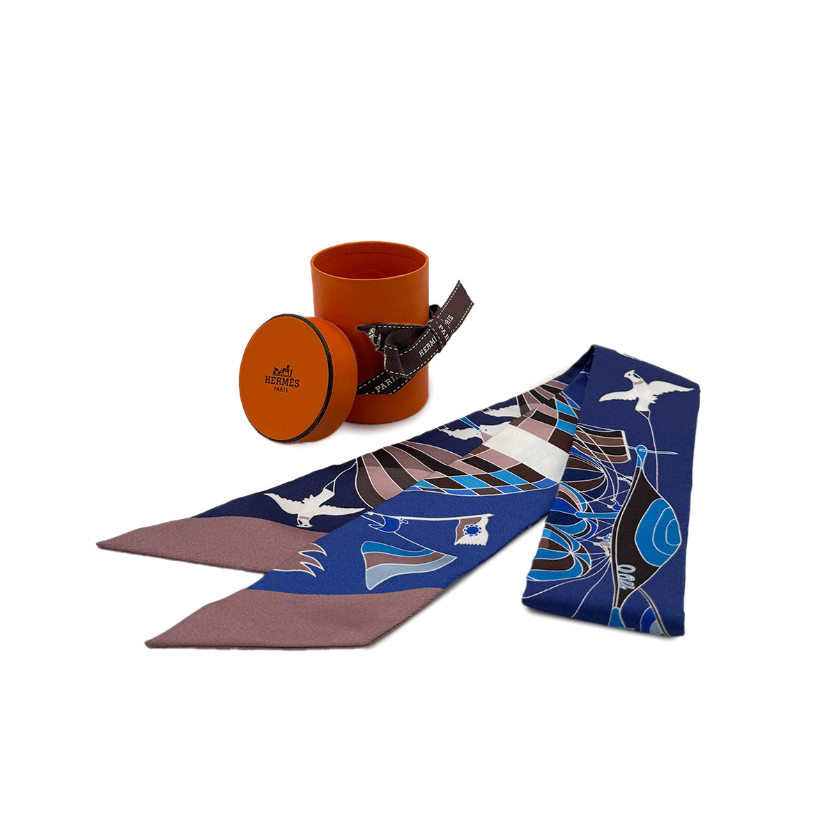 HERMES TWILLY LES FOLIES DU CIEL SCARF BLUE SILK 90295855