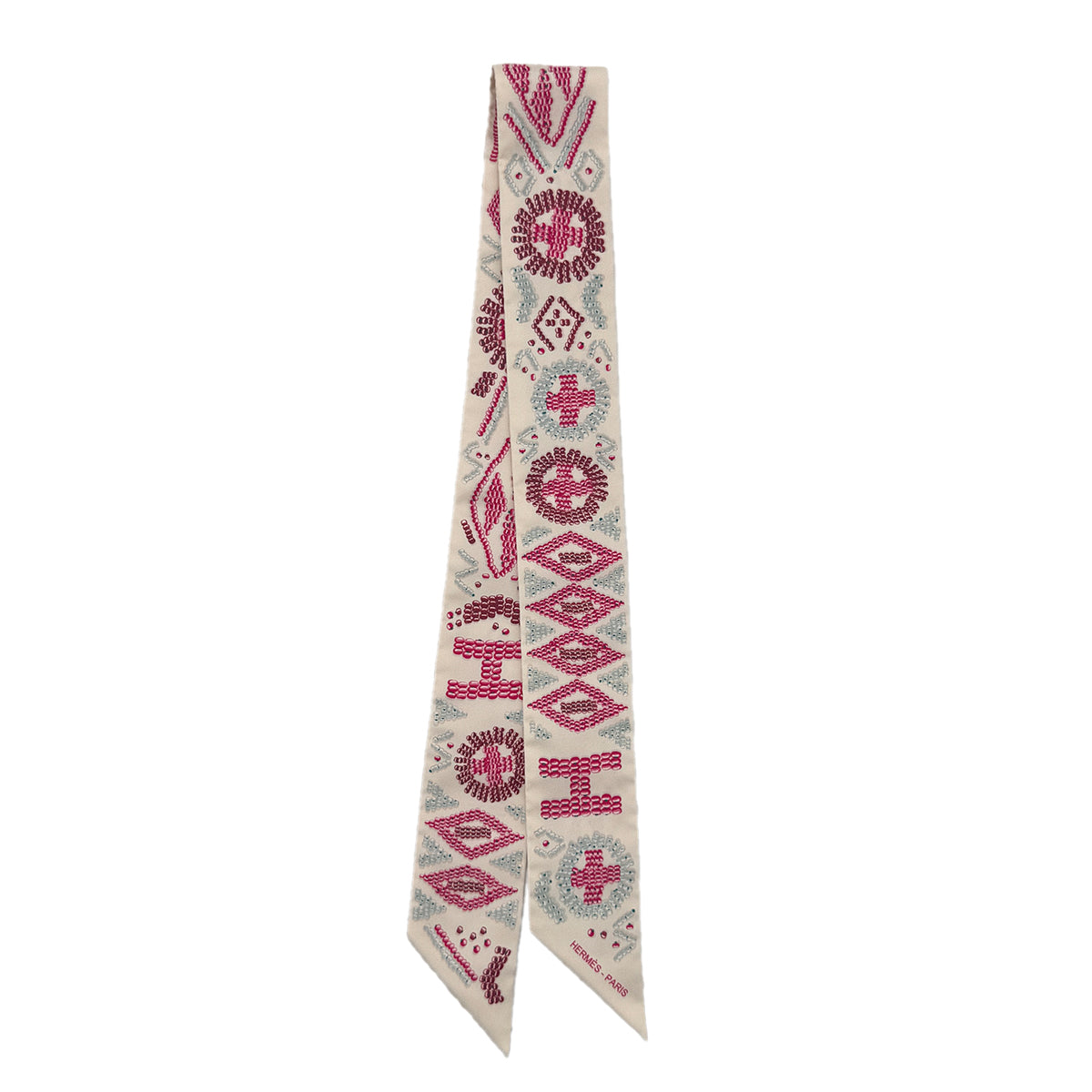 HERMES TWILLY KELLY EN PERLES SCARF IVORY PINK SILK 90295856