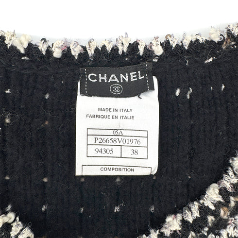 CHANEL COCO BUTTON TWEED KNIT CARDIGAN BLACK BEIGE WOOL 38 05A RTW 90295858