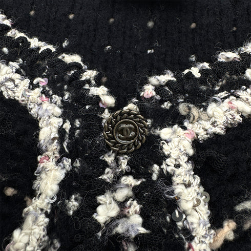 CHANEL COCO BUTTON TWEED KNIT CARDIGAN BLACK BEIGE WOOL 38 05A RTW 90295858