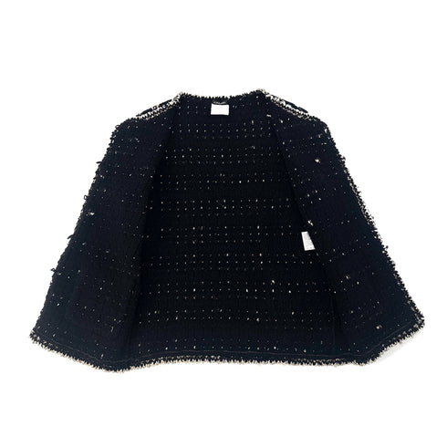 CHANEL COCO BUTTON TWEED KNIT CARDIGAN BLACK BEIGE WOOL 38 05A RTW 90295858