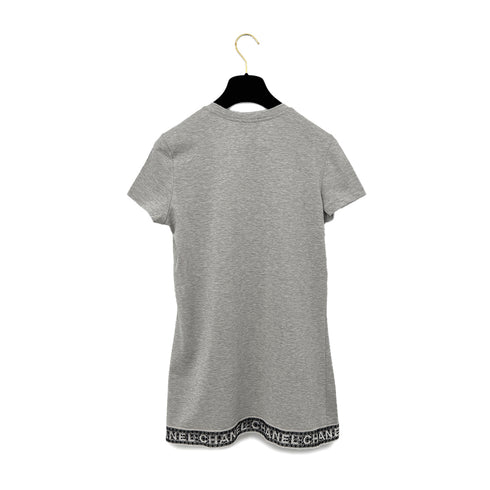 CHANEL LOGO LACE V-NECK SHORT SLEEVED SHIRT GRAY COTTON 38 P41 RTW 90295860