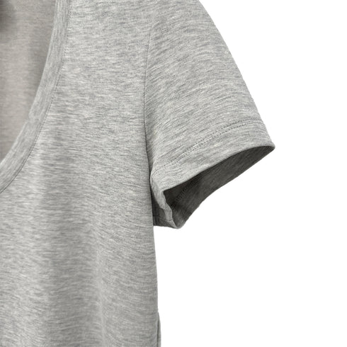 CHANEL LOGO LACE V-NECK SHORT SLEEVED SHIRT GRAY COTTON 38 P41 RTW 90295860