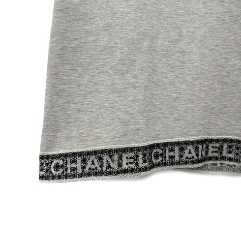 CHANEL LOGO LACE V-NECK SHORT SLEEVED SHIRT GRAY COTTON 38 P41 RTW 90295860