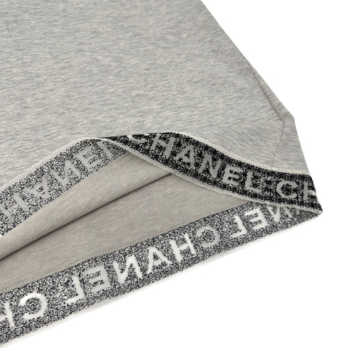 CHANEL LOGO LACE V-NECK SHORT SLEEVED SHIRT GRAY COTTON 38 P41 RTW 90295860