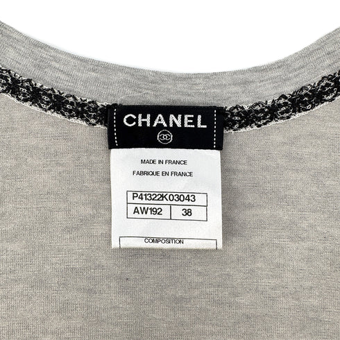 CHANEL LOGO LACE V-NECK SHORT SLEEVED SHIRT GRAY COTTON 38 P41 RTW 90295860