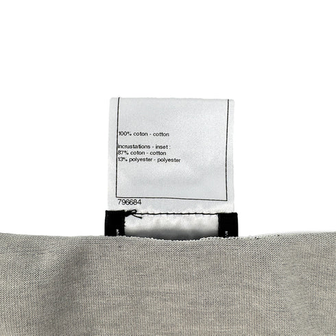 CHANEL LOGO LACE V-NECK SHORT SLEEVED SHIRT GRAY COTTON 38 P41 RTW 90295860