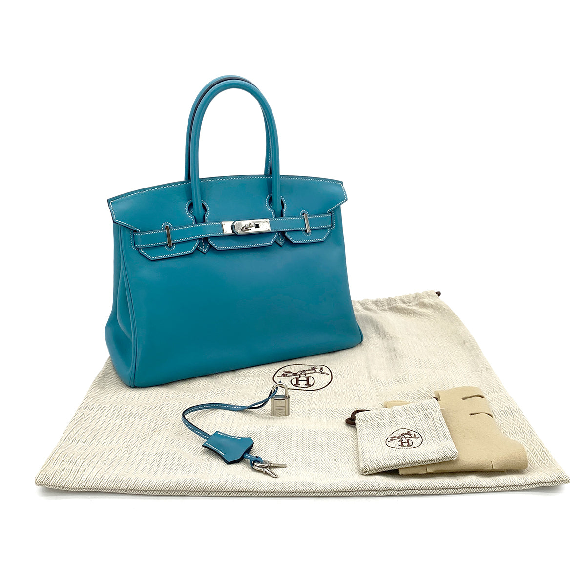 HERMES BIRKIN 30 BLUE JEAN VEAU SWIFT HAND BAG □K SHW 90296044