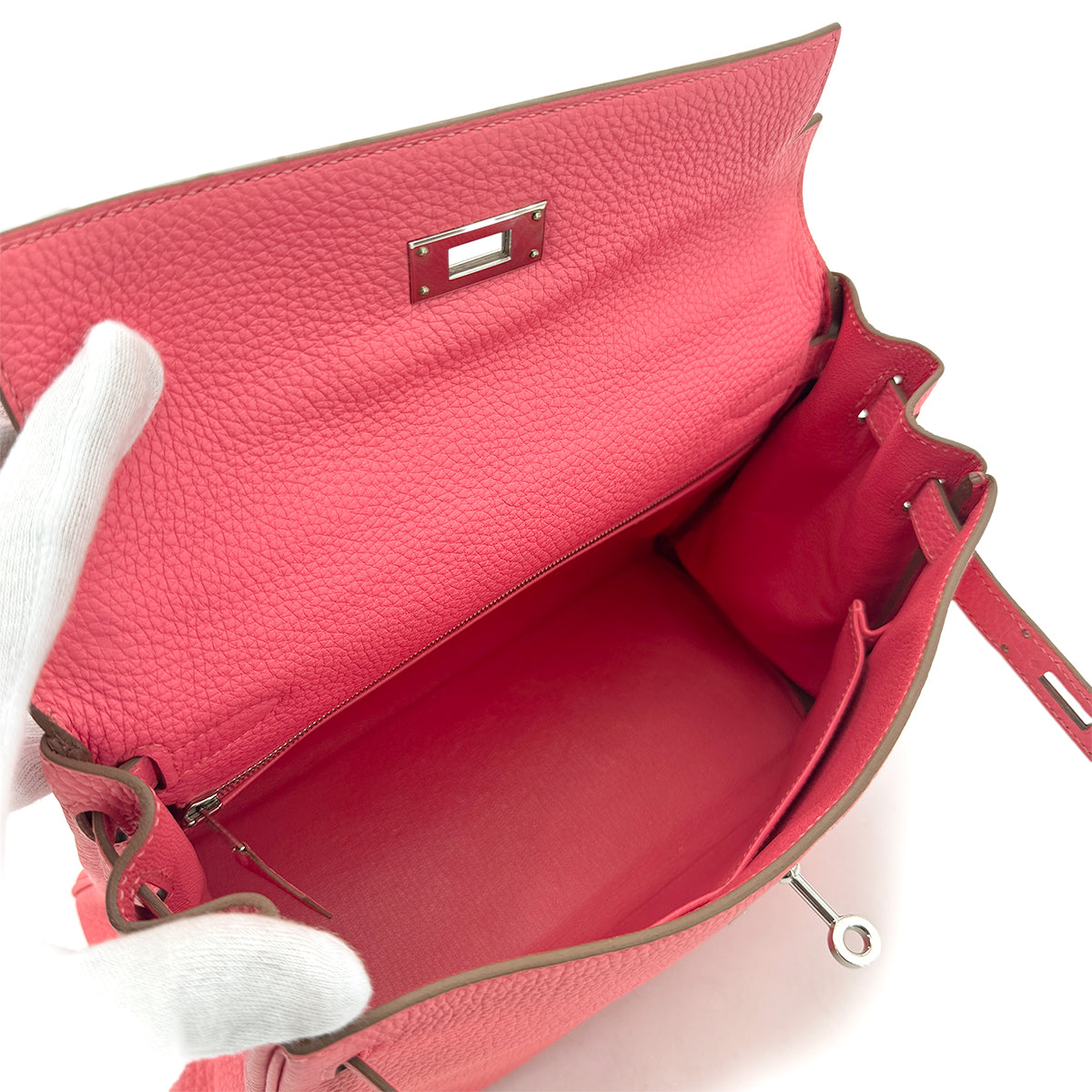 HERMES KELLY 28 RETOURNE ROSE LIPSTICK TAURILLON CLEMENCE HAND SHOULDER BAG □Q SHW 90296045