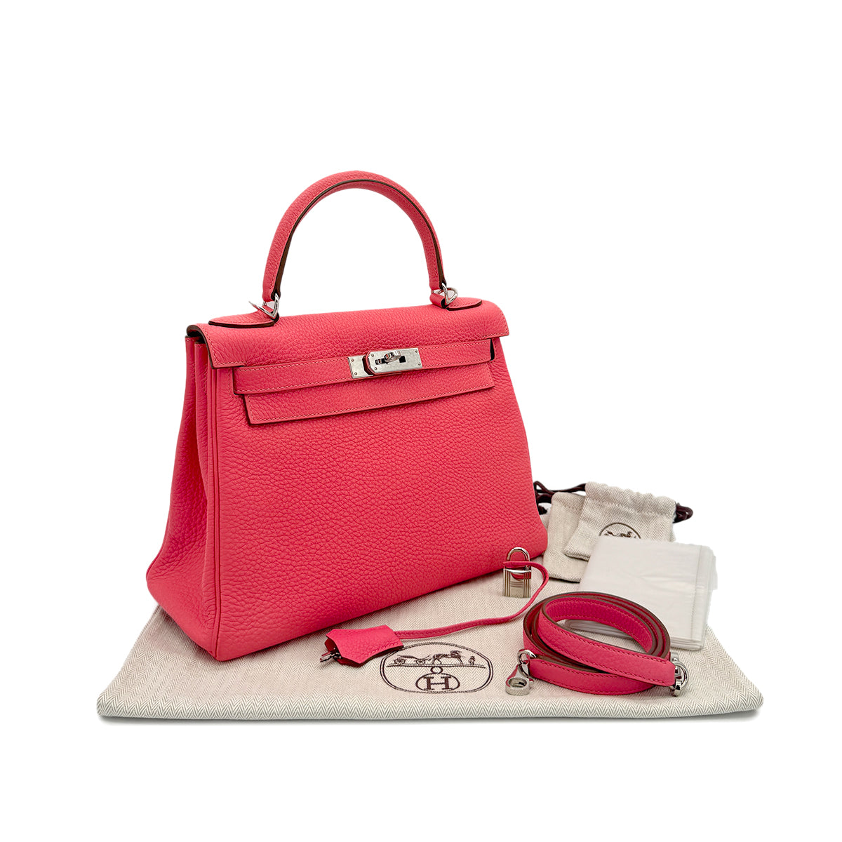 HERMES KELLY 28 RETOURNE ROSE LIPSTICK TAURILLON CLEMENCE HAND SHOULDER BAG □Q SHW 90296045