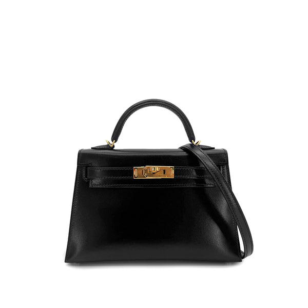 HERMES MINI KELLY 2 BLACK BOX CALF HAND SHOULDER BAG U GHW 90296046 - PURPOSE