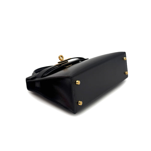 HERMES MINI KELLY 2 BLACK BOX CALF HAND SHOULDER BAG U GHW 90296046 - PURPOSE
